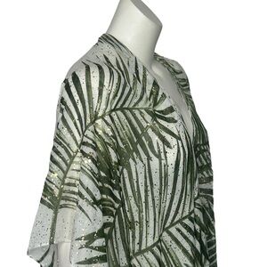 Simply Noelle Cover Up Tropical Leaves Kimono Metallic OS Beach Vacation